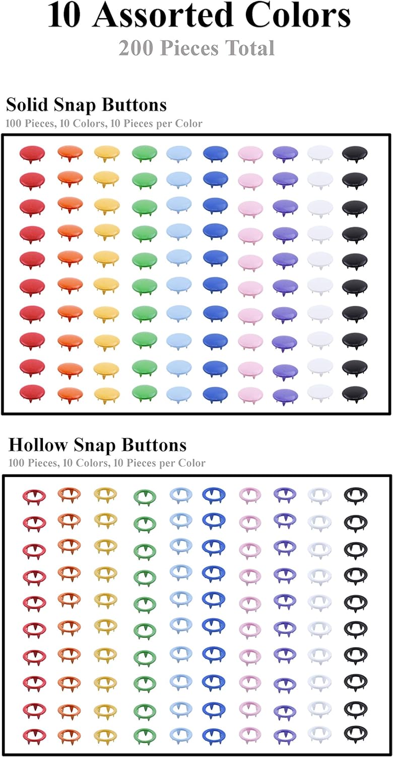 Mandala Crafts Metal Snap Button Kit - Snap on Buttons with Snap Fastener Tool for Sewing Clothing Leather Crafting 10 Assorted Colors 9.5mm 0.37 Inch - Image 2